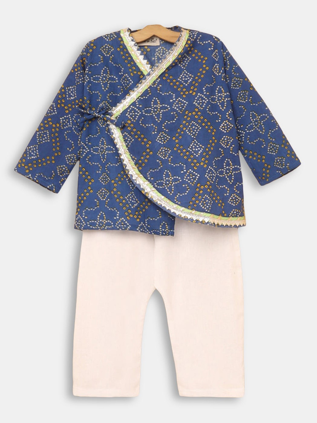 

Hopscotch Boys Blue Ethnic Motifs Printed Pure Silk Kurta with Pyjamas