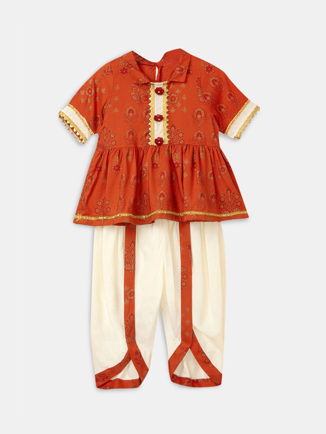 

Hopscotch Girls Maroon Ethnic Motifs Printed Kurta With Dhoti Pants
