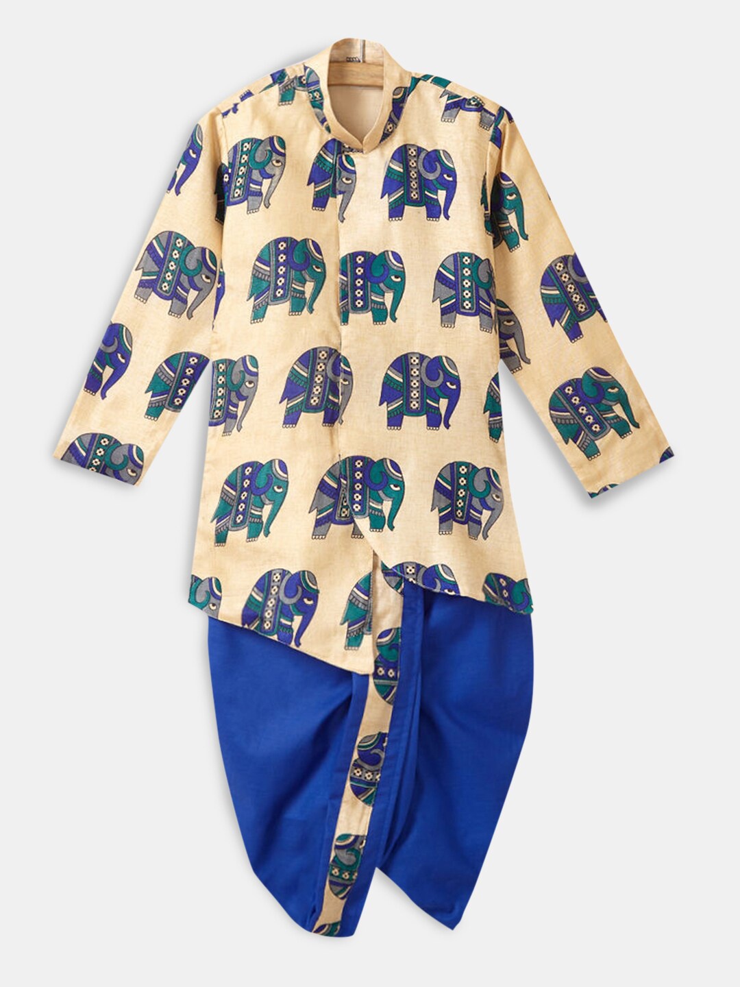 

Hopscotch Boys Blue Ethnic Motifs Printed Pure Silk Kurta with Dhoti Pants