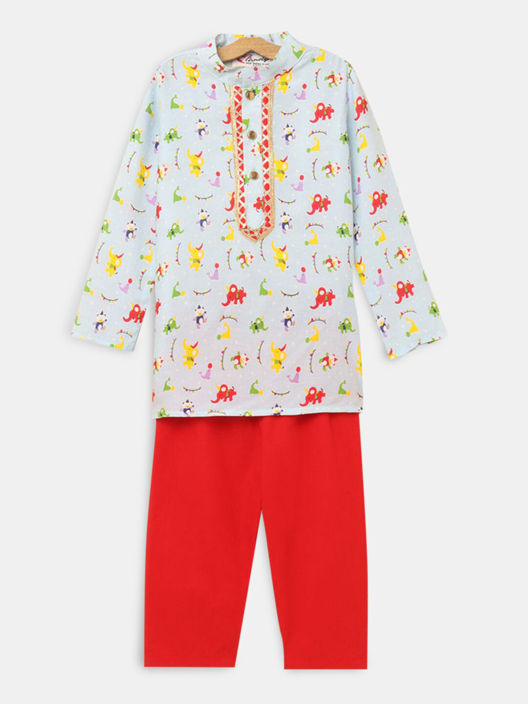 

Hopscotch Boys Blue Floral Printed Kurta with Pyjamas