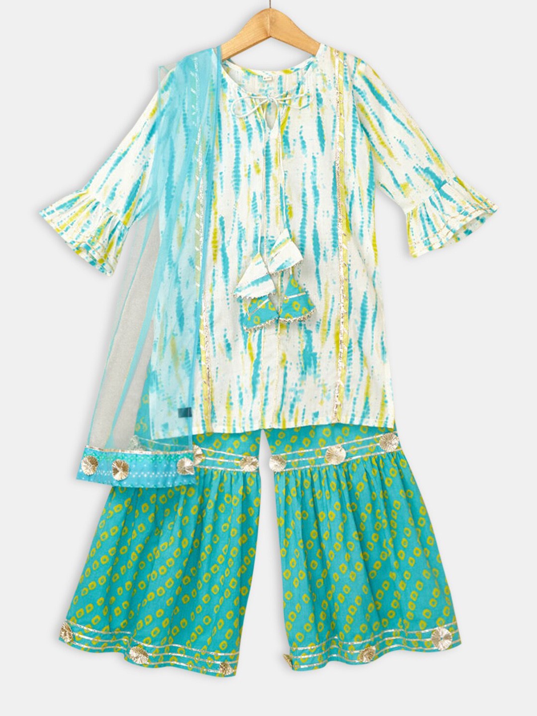 

Hopscotch Girls Blue Printed Pure Cotton Kurta with Sharara