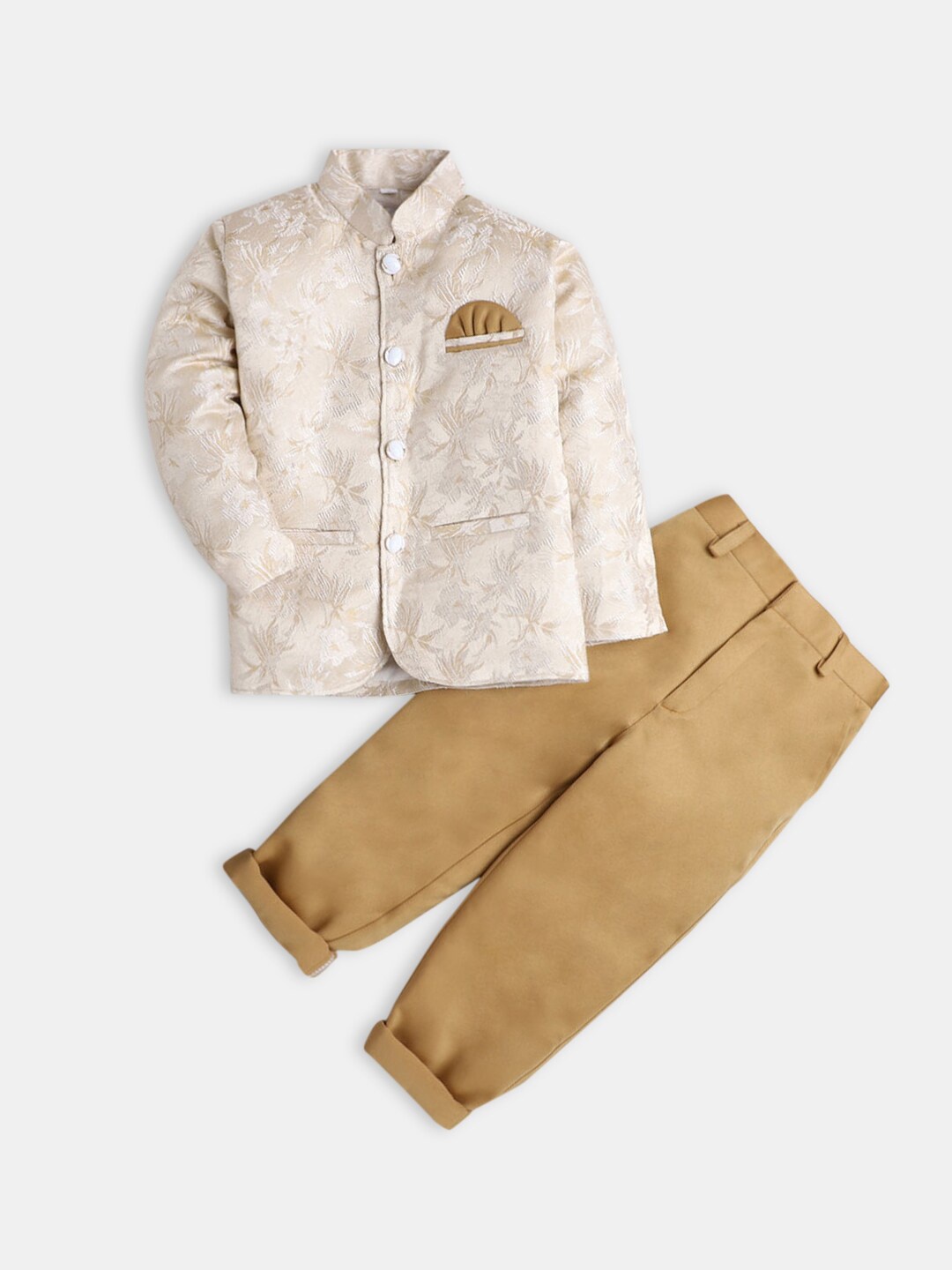

Hopscotch Boys Cream-Coloured Ethnic Motifs Printed Kurta with Pyjamas