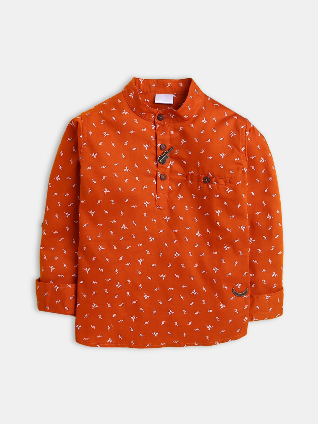 

Hopscotch Boys Orange Printed Casual Shirt