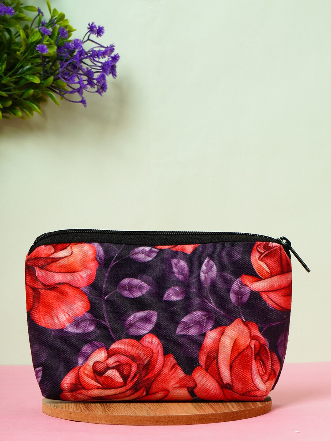 

Crazy Corner Purple & Red Printed Rose Makeup Pouch
