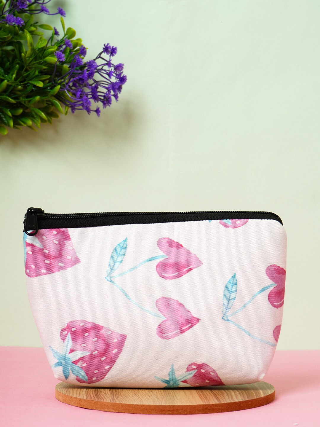 Crazy Corner White Pink Strawberry Printed Travel Pouch