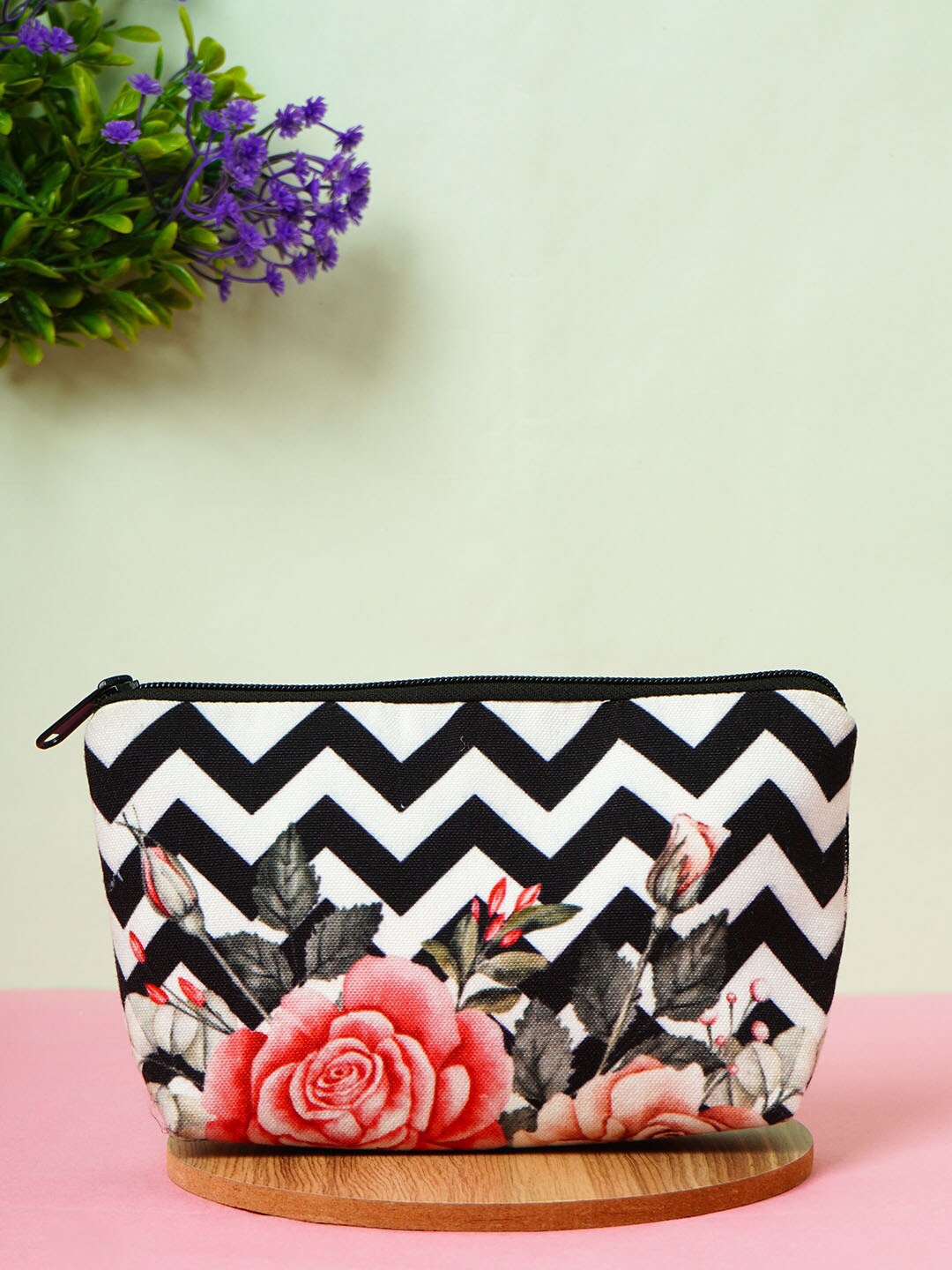 

Crazy Corner Black & White Rose Printed Makeup Pouch