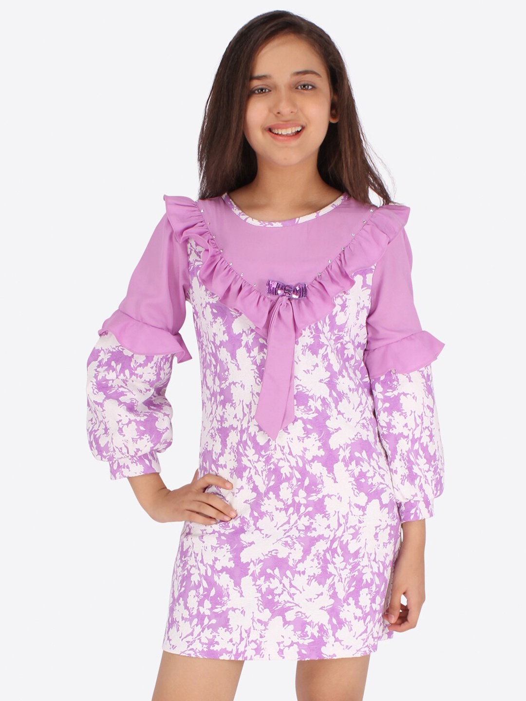 

CUTECUMBER Purple Floral Jacquard A-Line Dress