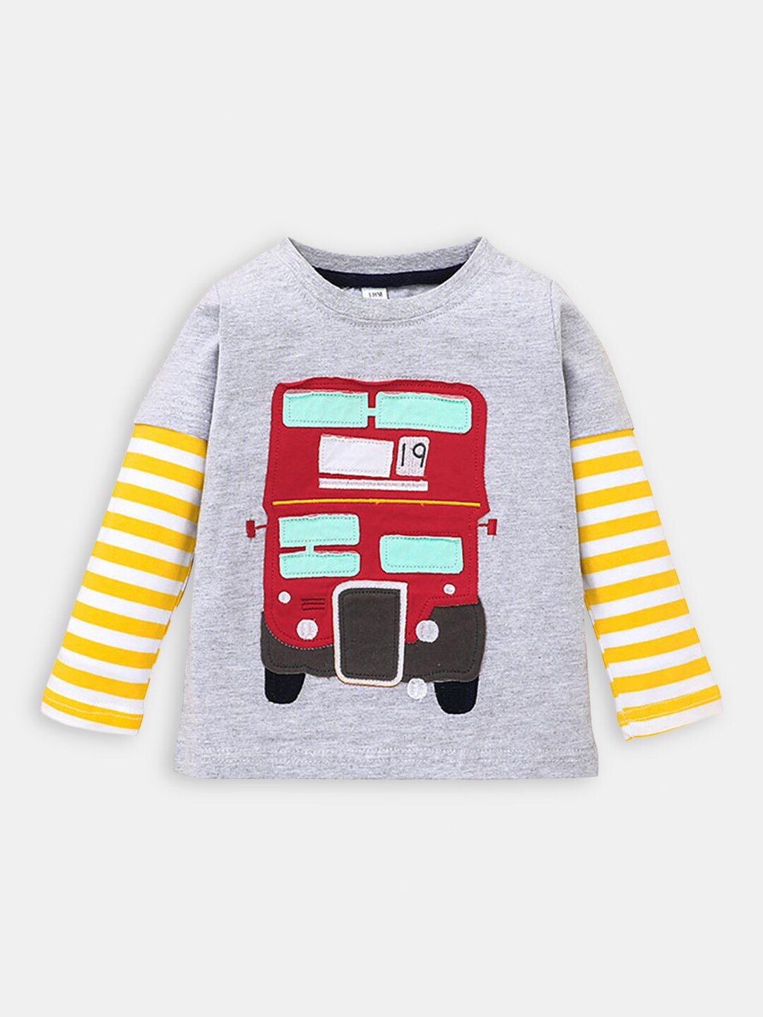 

Hopscotch Boys Grey & Yellow Applique Cotton T-shirt