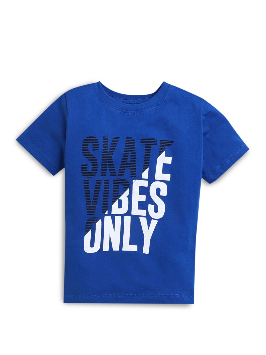 

Hopscotch Boys Blue Typography Printed Cotton T-shirt