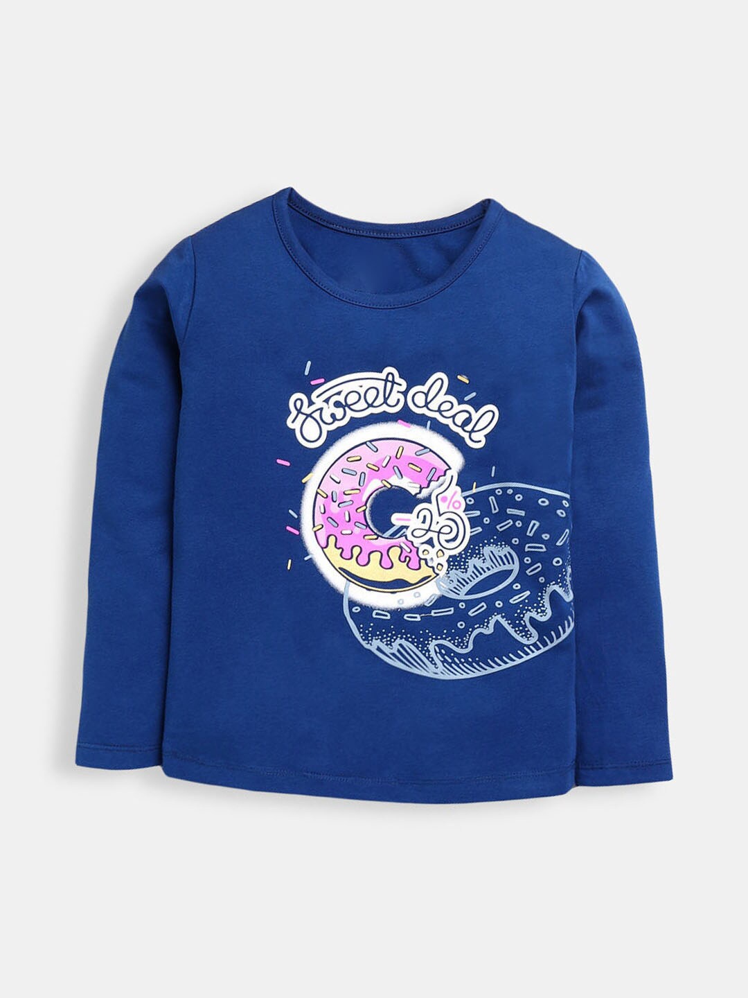 

Hopscotch Girls Navy Blue Printed Cotton T-shirt