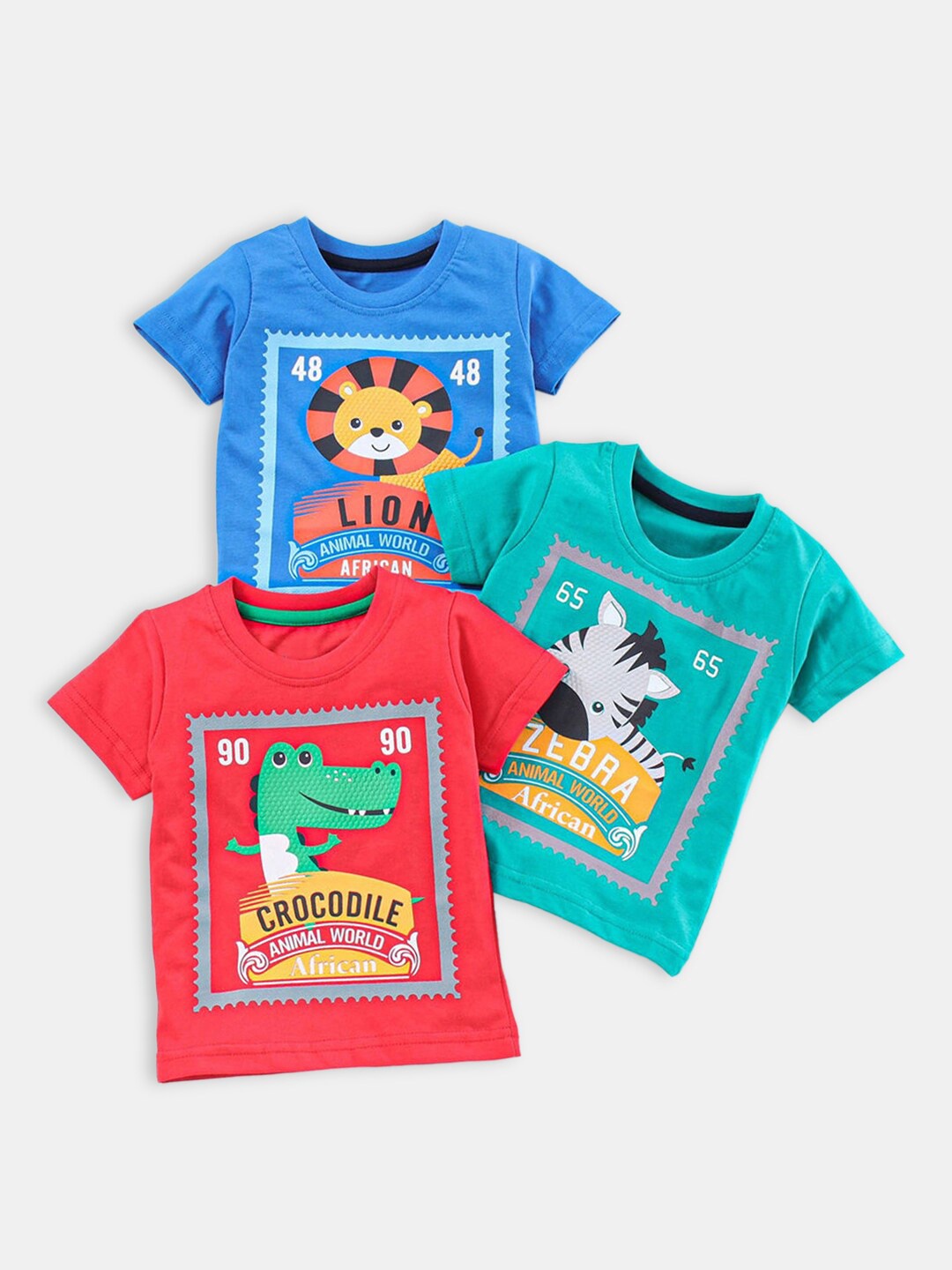 

Hopscotch Boys Pack of 3 Printed Pure Cotton T-shirt, Blue