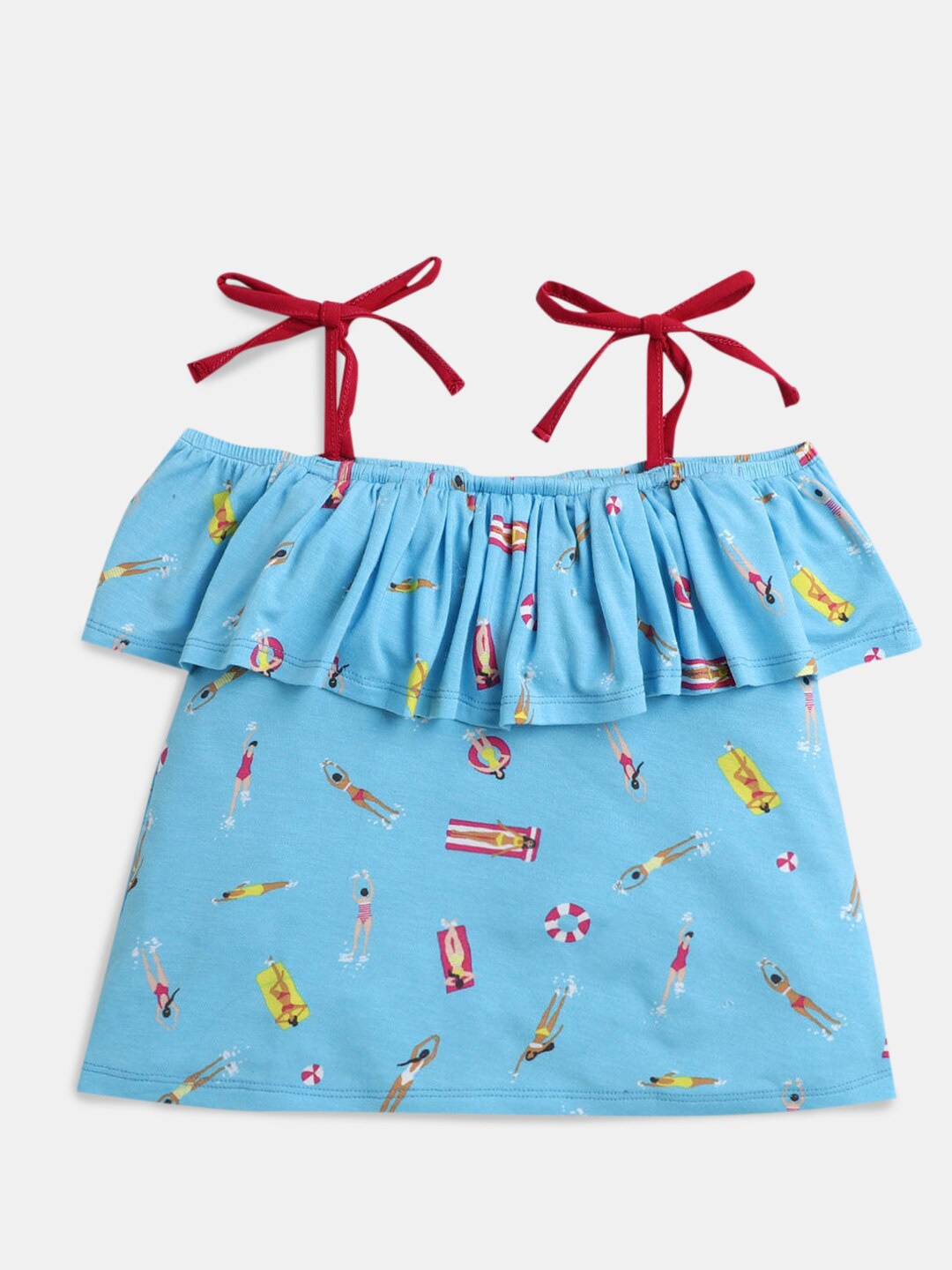 

Hopscotch Girls Blue Printed Bardot Top