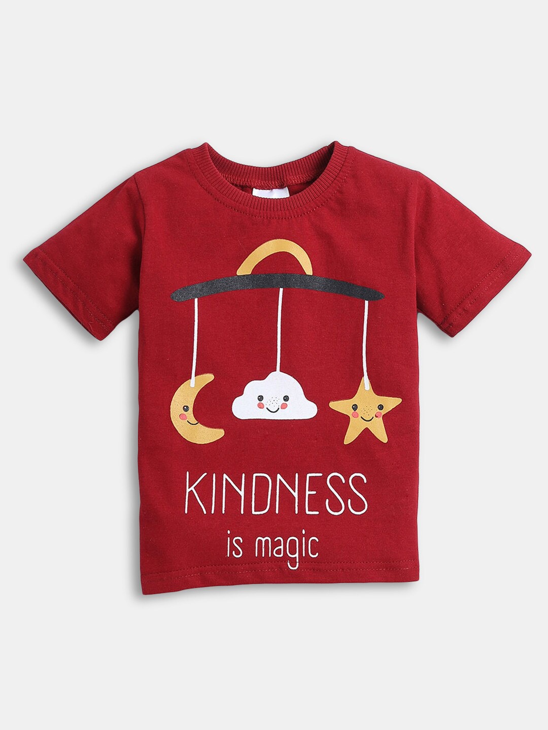 

Hopscotch Boys Maroon Printed Pure Cotton T-shirt