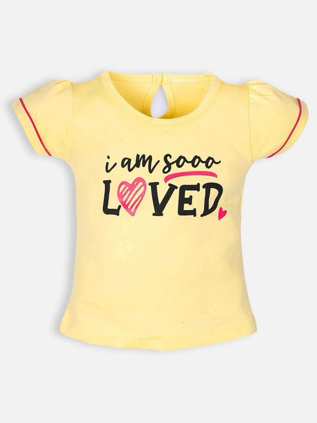 

Hopscotch Girls Yellow Typography Printed Puff Sleeves Cotton T-shirt