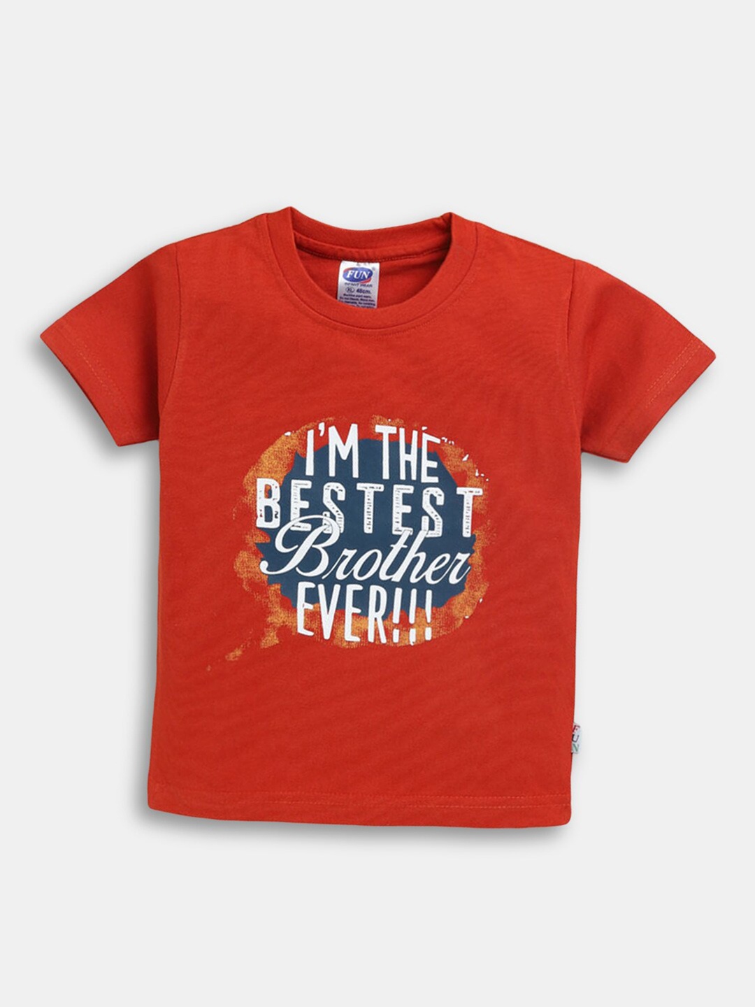 

Hopscotch Boys Brown Typography Printed Cotton T-shirt