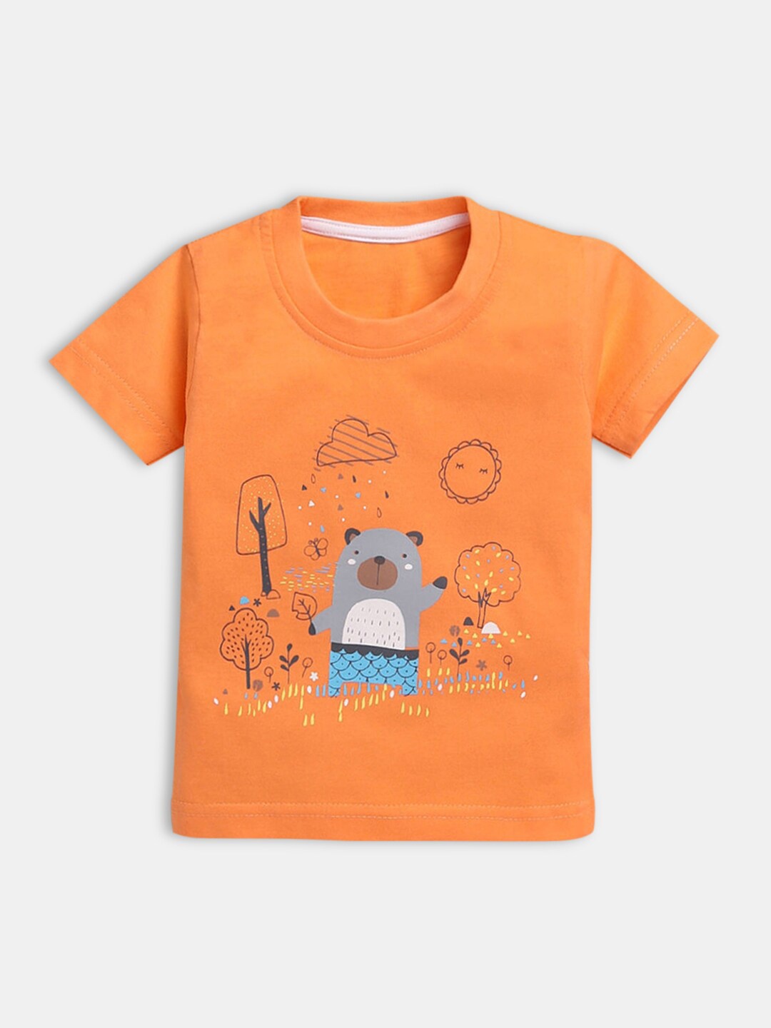 

Hopscotch Boys Orange Printed Cotton T-shirt