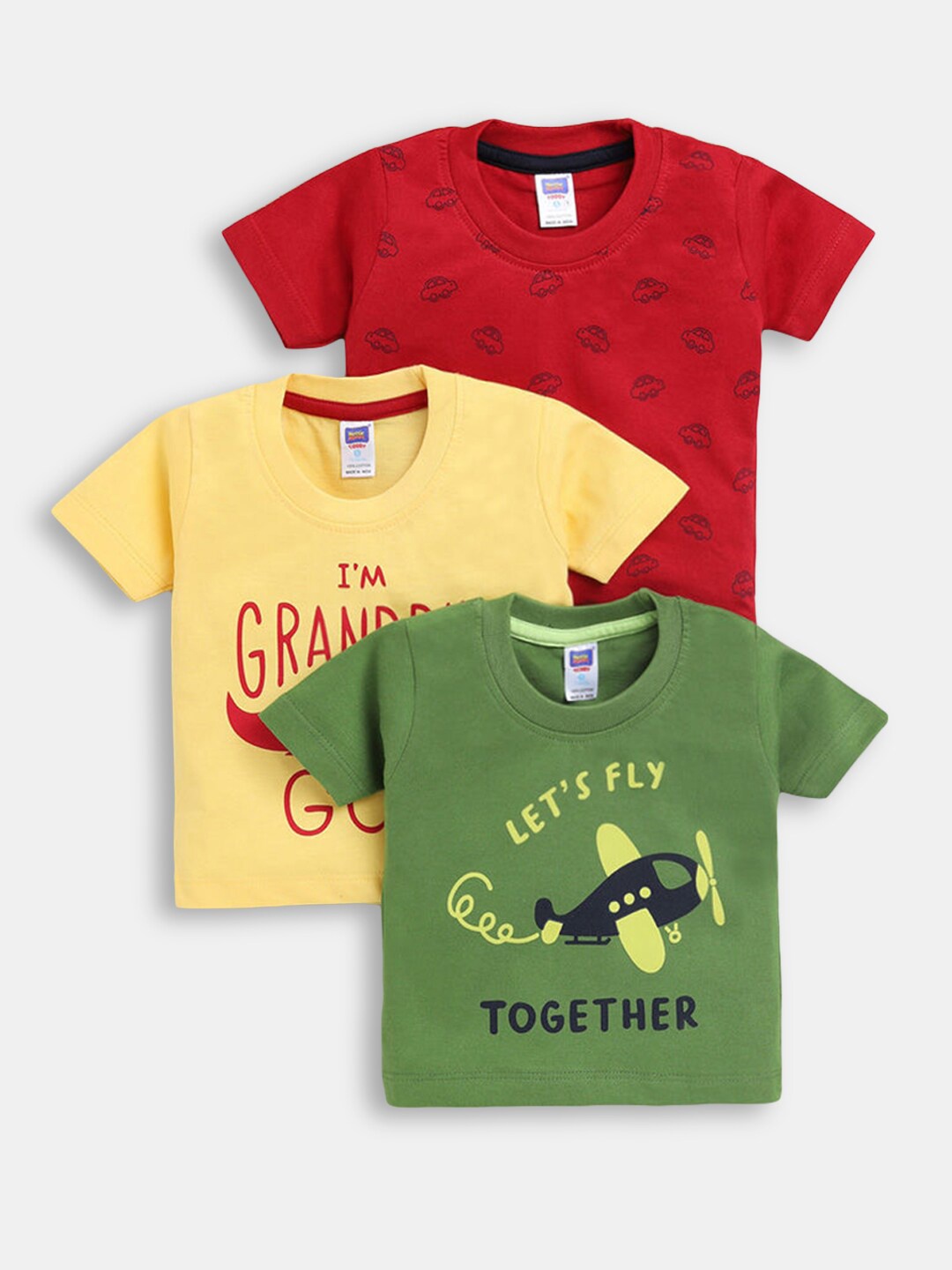 

Hopscotch Boys Set Of 3 Green & Yellow Typography Printed T-shirt