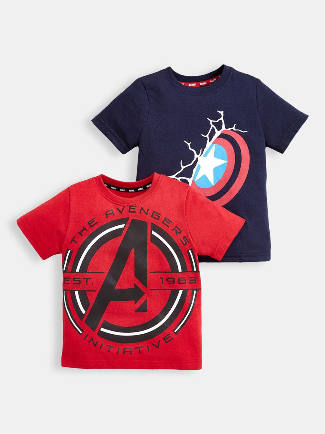 

Hopscotch Boys Set Of 2 Red & Navy Blue Avengers Printed T-shirt