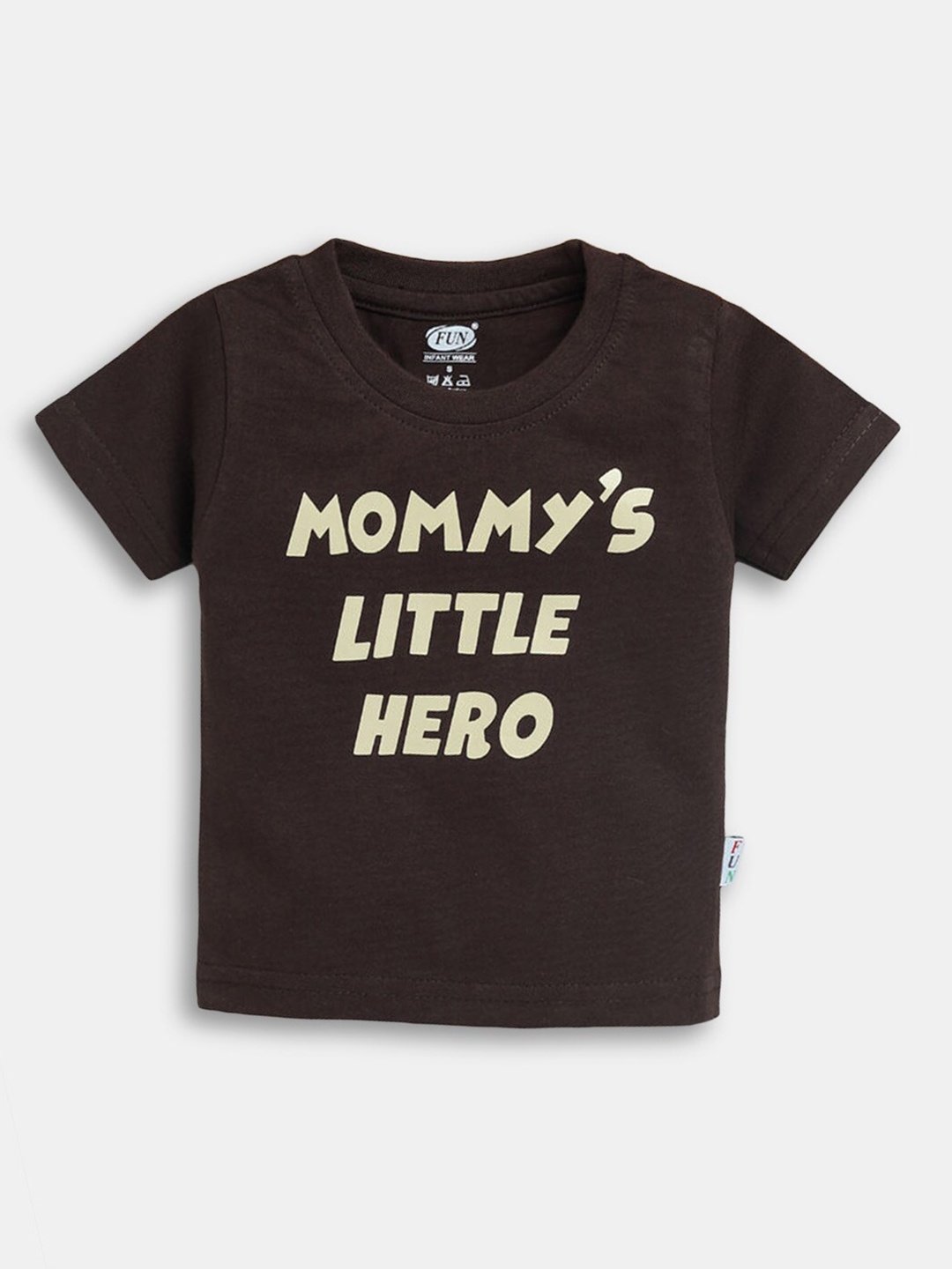 

Hopscotch Boys Brown Typography Printed Cotton T-shirt