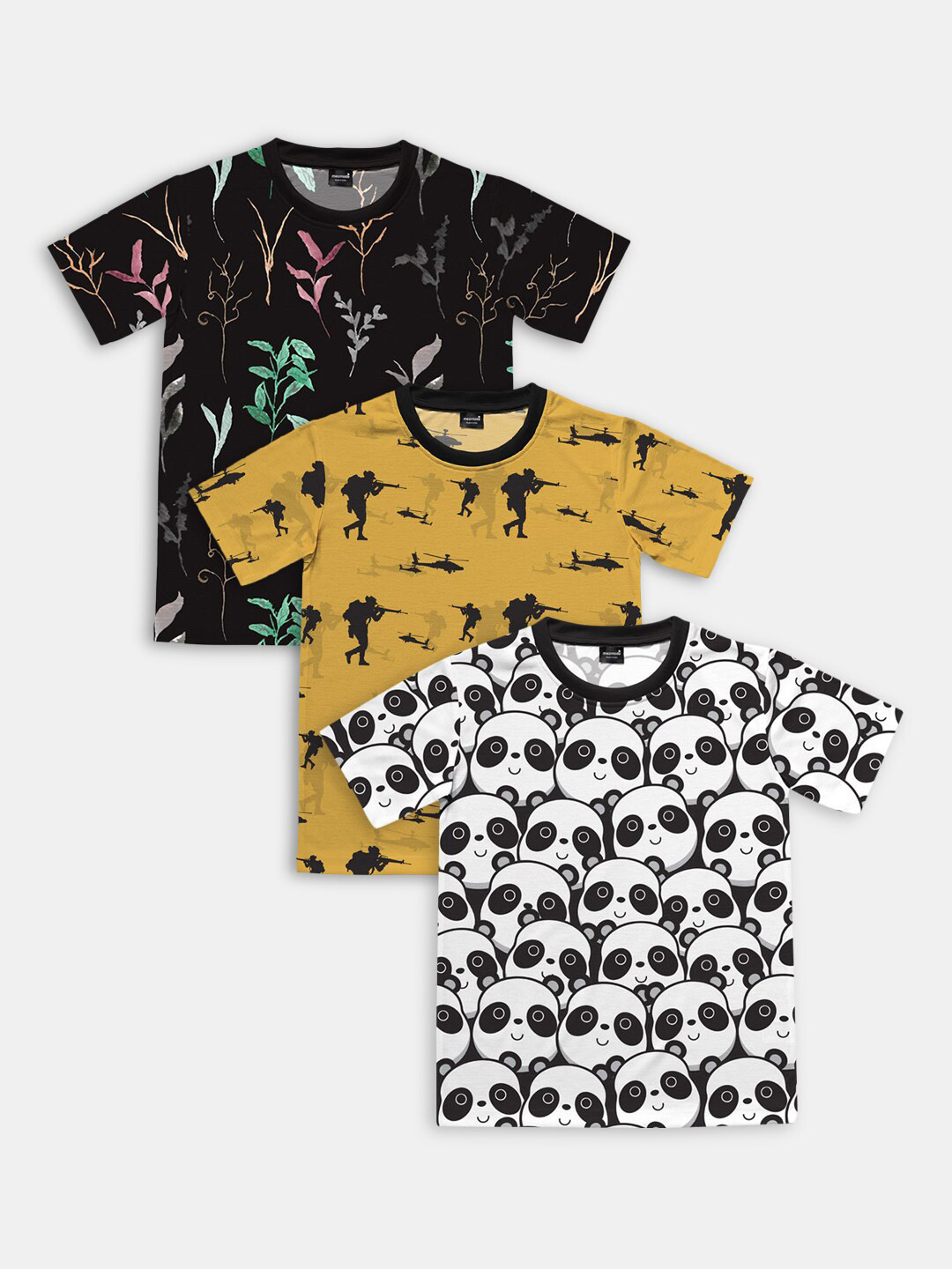 

Hopscotch Boys Set Of 3 Black & Yellow Printed Cotton T-shirt