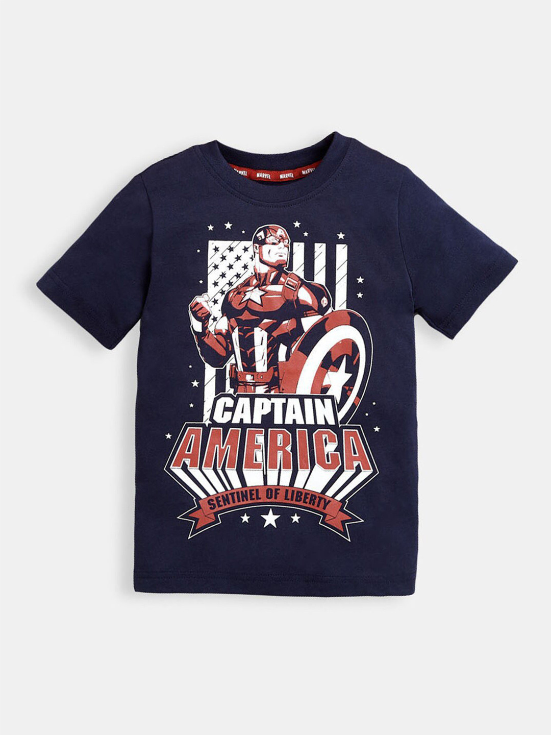 

Hopscotch Boys Navy Blue Captain America Printed Cotton T-shirt