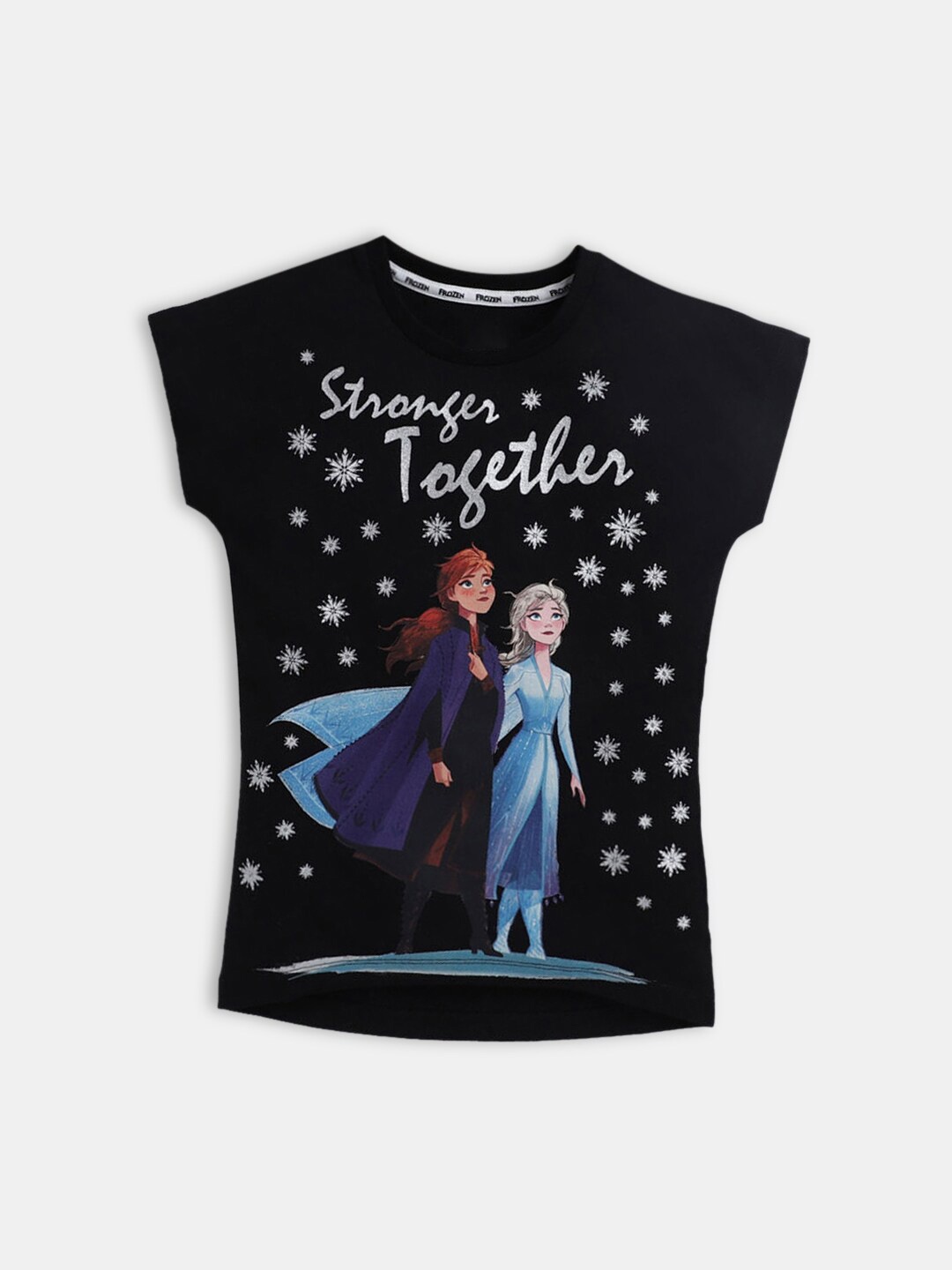 

Hopscotch Girls Black Printed Extended Sleeves T-shirt
