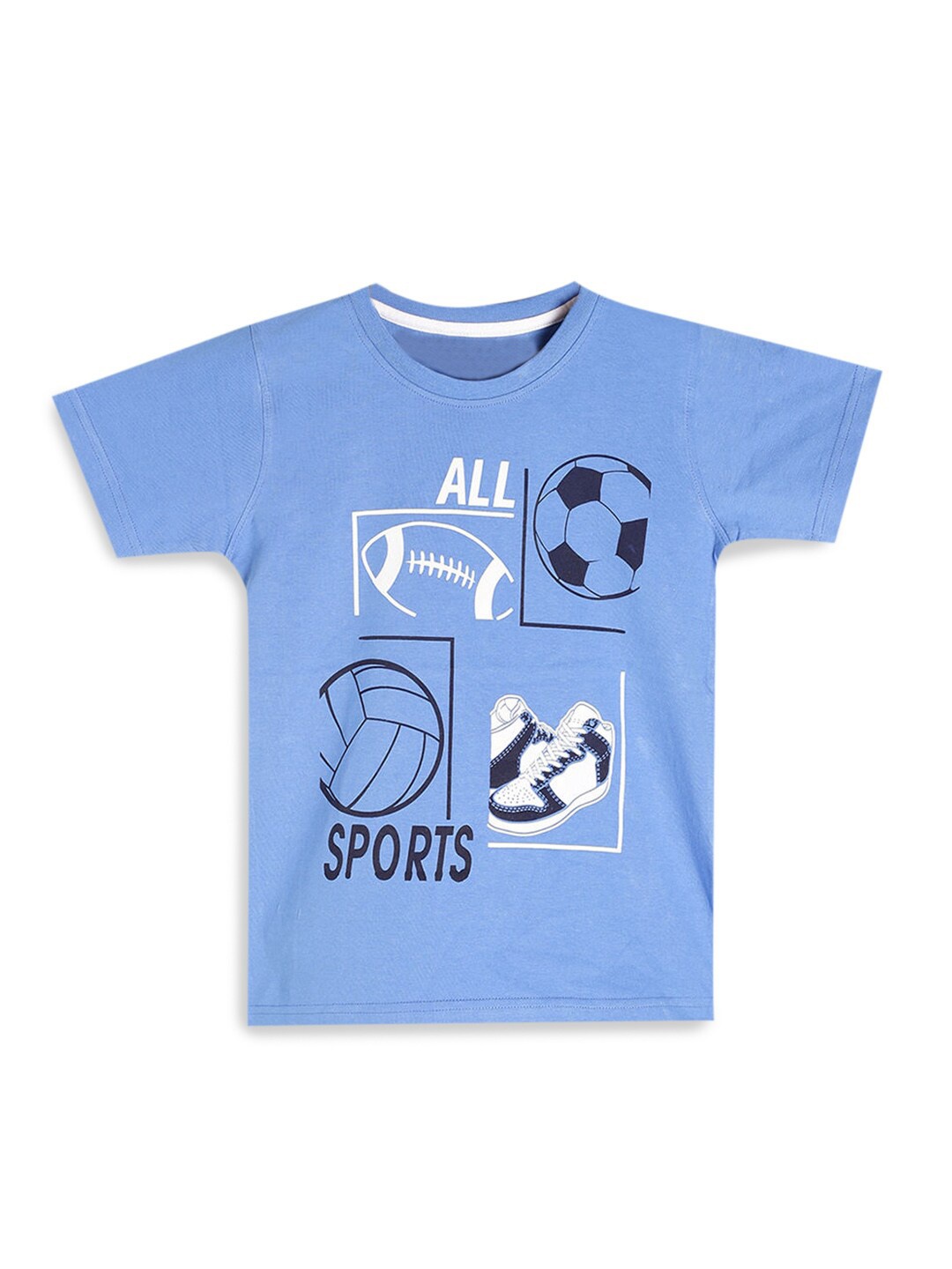 

Hopscotch Boys Blue Printed Cotton T-shirt