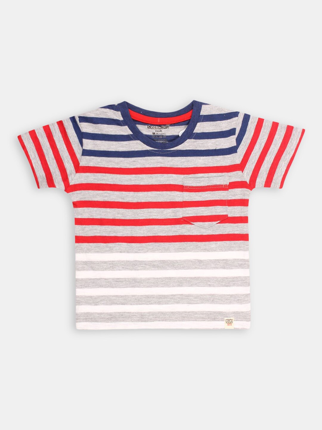 

Hopscotch Boys Grey & Blue Striped Cotton T-shirt