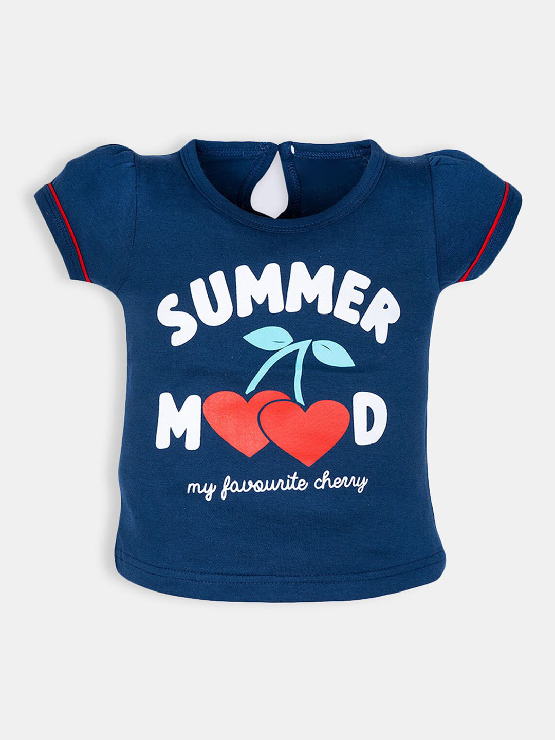 

Hopscotch Girls Navy Blue Typography Printed Puff Sleeves T-shirt