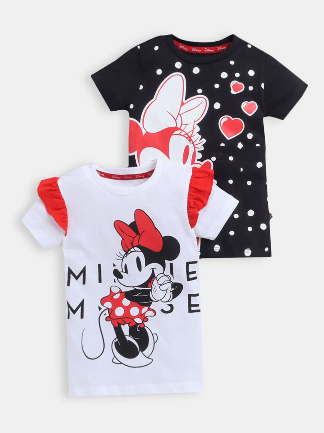

Hopscotch Girls Set Of 2 Black & White Minnie Mouse Printed Cotton T-shirt