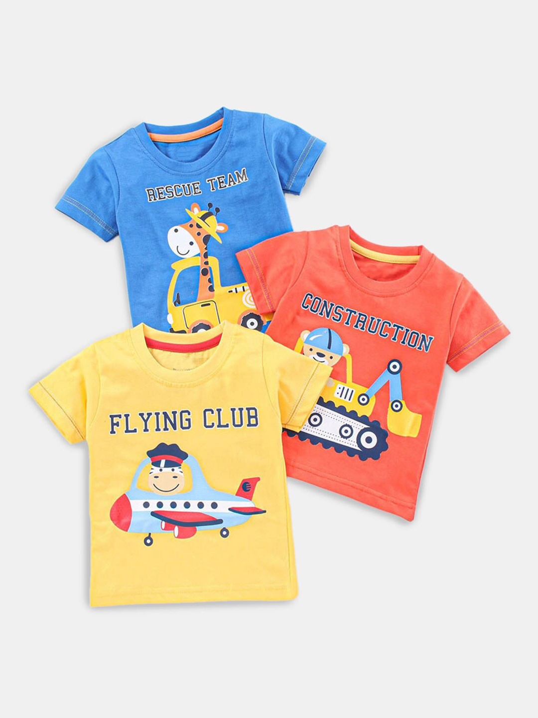 

Hopscotch Boys Set Of 3 Blue & Yellow Printed T-shirt