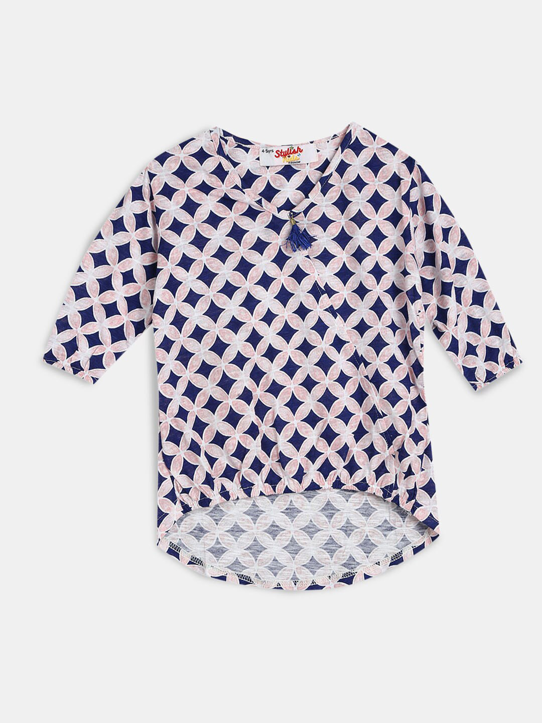 

Hopscotch Girls Blue Geometric Pure Cotton Printed Top
