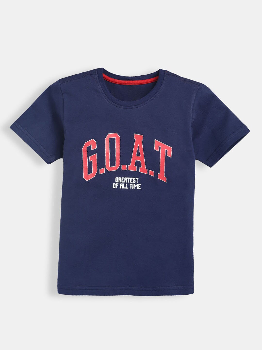 

Hopscotch Boys Navy Blue Typography Printed Cotton T-shirt