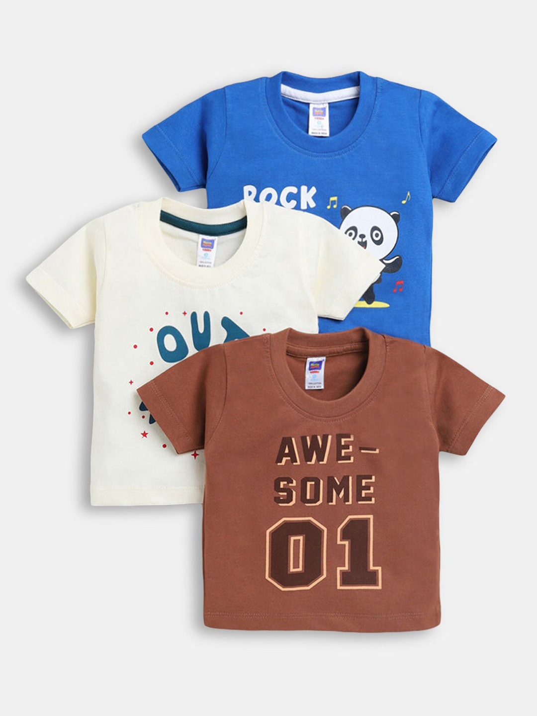 

Hopscotch Boys Pack of 3 Typography Printed Pure Cotton T-shirt, Blue