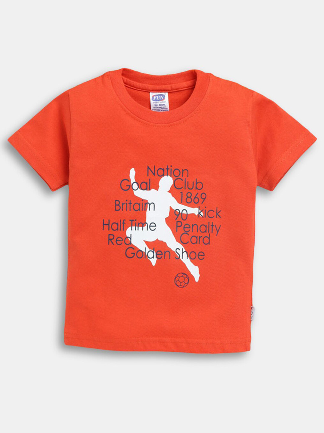

Hopscotch Boys Orange Printed Cotton T-shirt