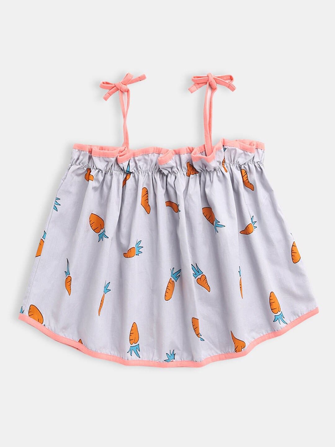 

Hopscotch Girls Grey & Peach Printed Shoulder Straps Pure Cotton Top