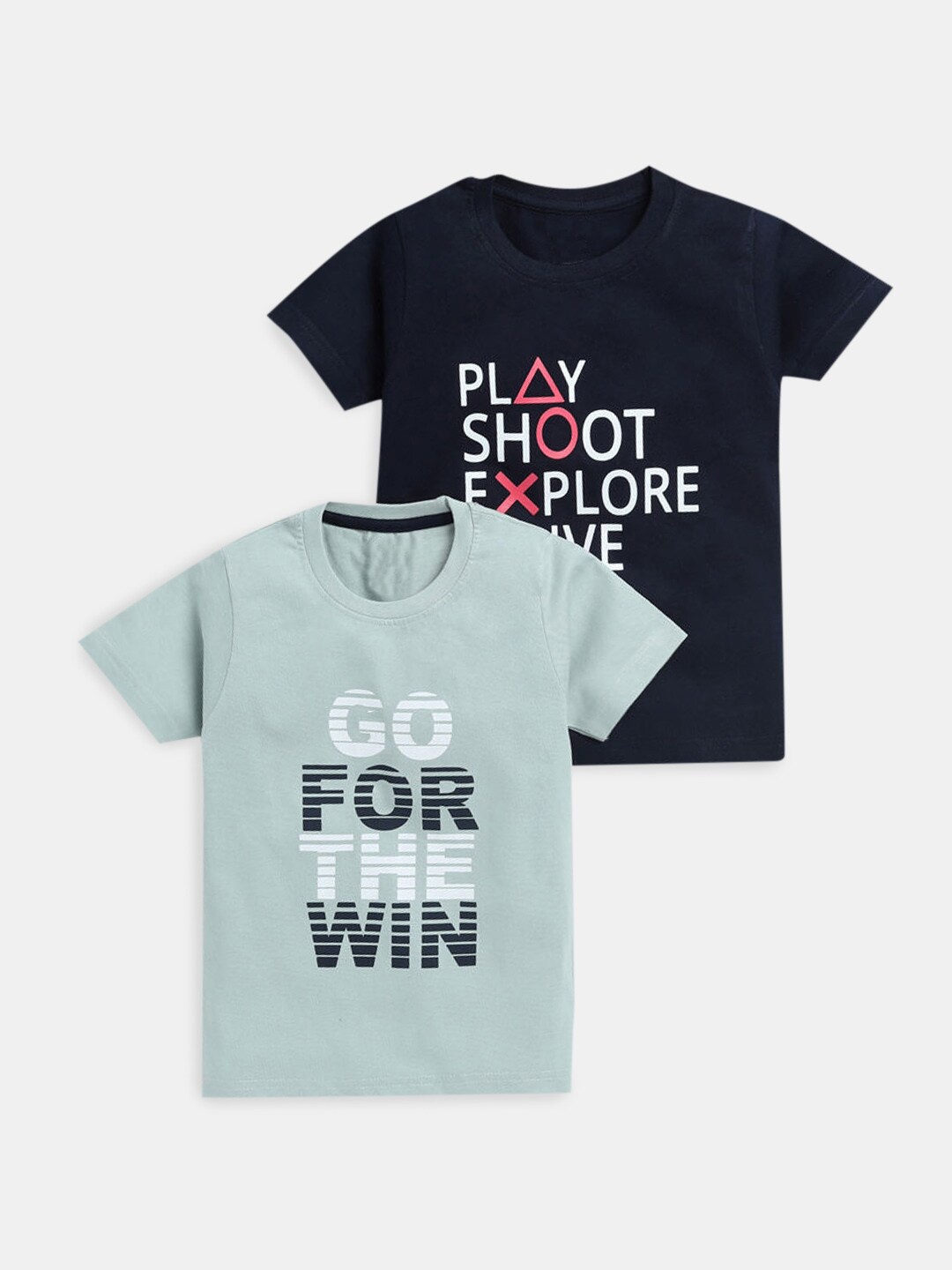 

Hopscotch Boys Set Of 2 Green & Navy Blue Typography Printed T-shirt