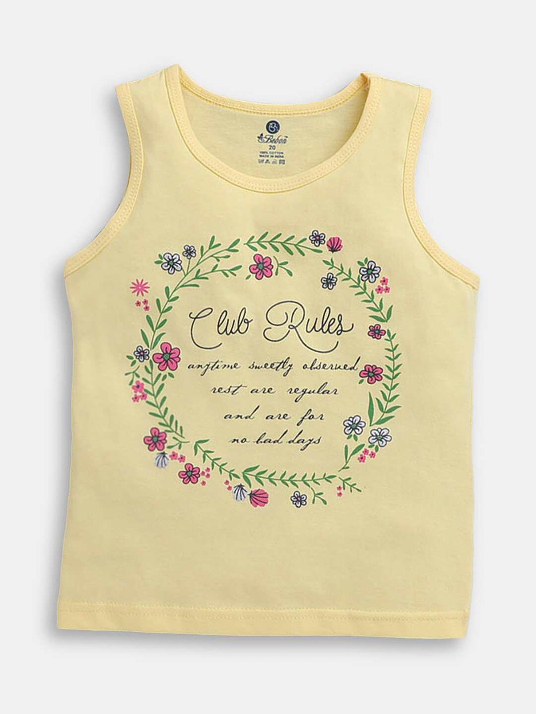 

Hopscotch Girls Yellow Typography Printed Cotton T-shirt