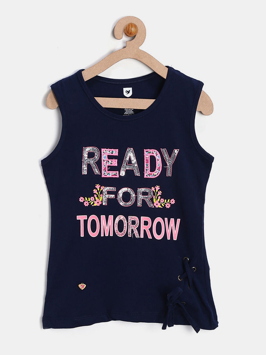 

Hopscotch Girls Navy Blue Typography Printed Pure Cotton T-shirt