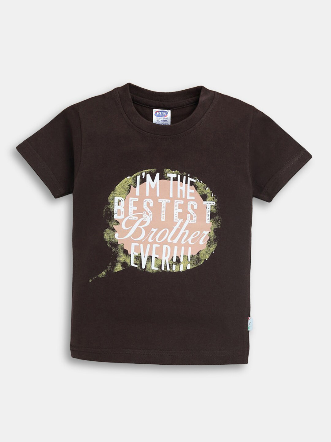 

Hopscotch Boys Brown Typography Printed Cotton T-shirt