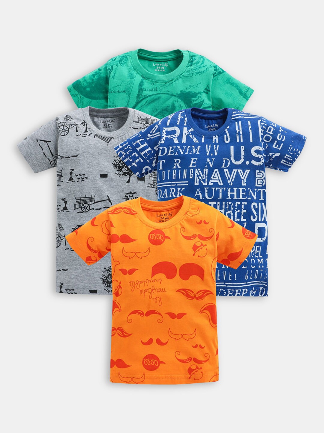 

Hopscotch Boys Set Of 4 Grey & Green Printed Cotton T-shirt
