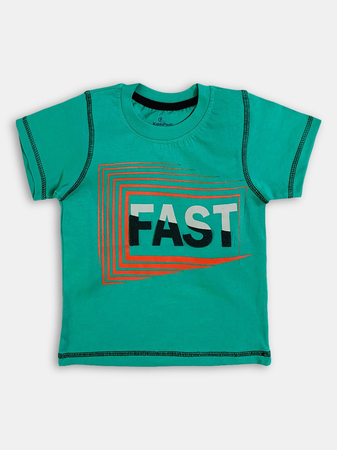 

Hopscotch Boys Green Typography Printed Cotton T-shirt