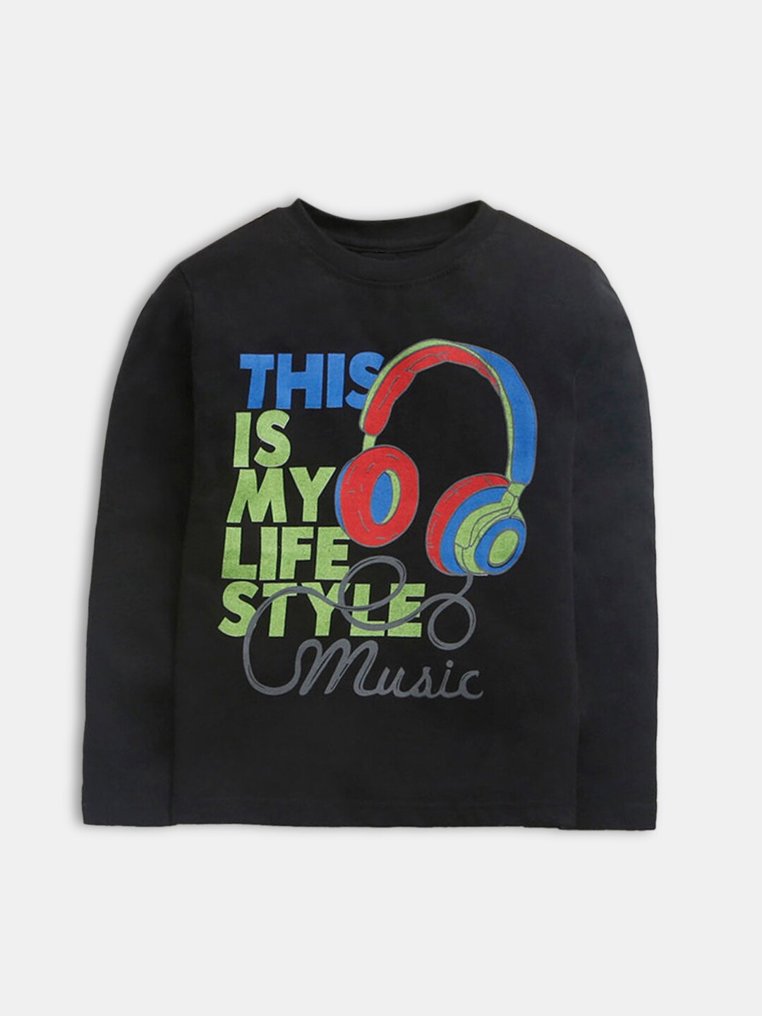 

Hopscotch Boys Black Typography Printed Pure Cotton T-shirt