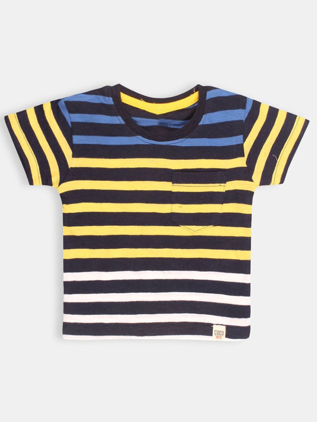 

Hopscotch Boys Blue & Yellow Striped Cotton T-shirt