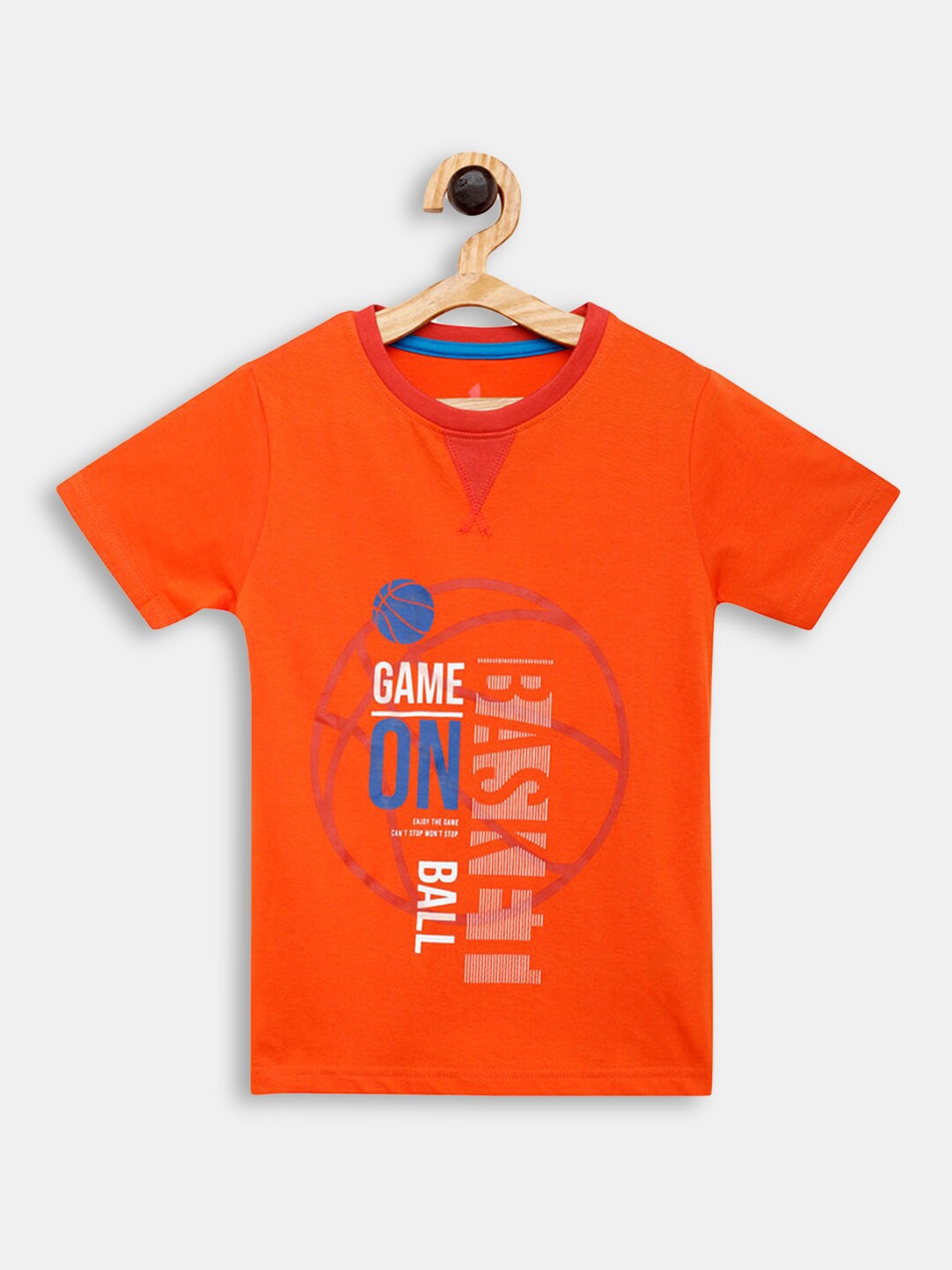 

Hopscotch Boys Orange Printed Cotton T-shirt
