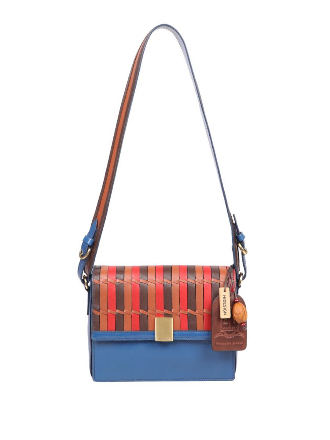 

Hidesign Women Blue Printed Leather Bucket Sling Bag