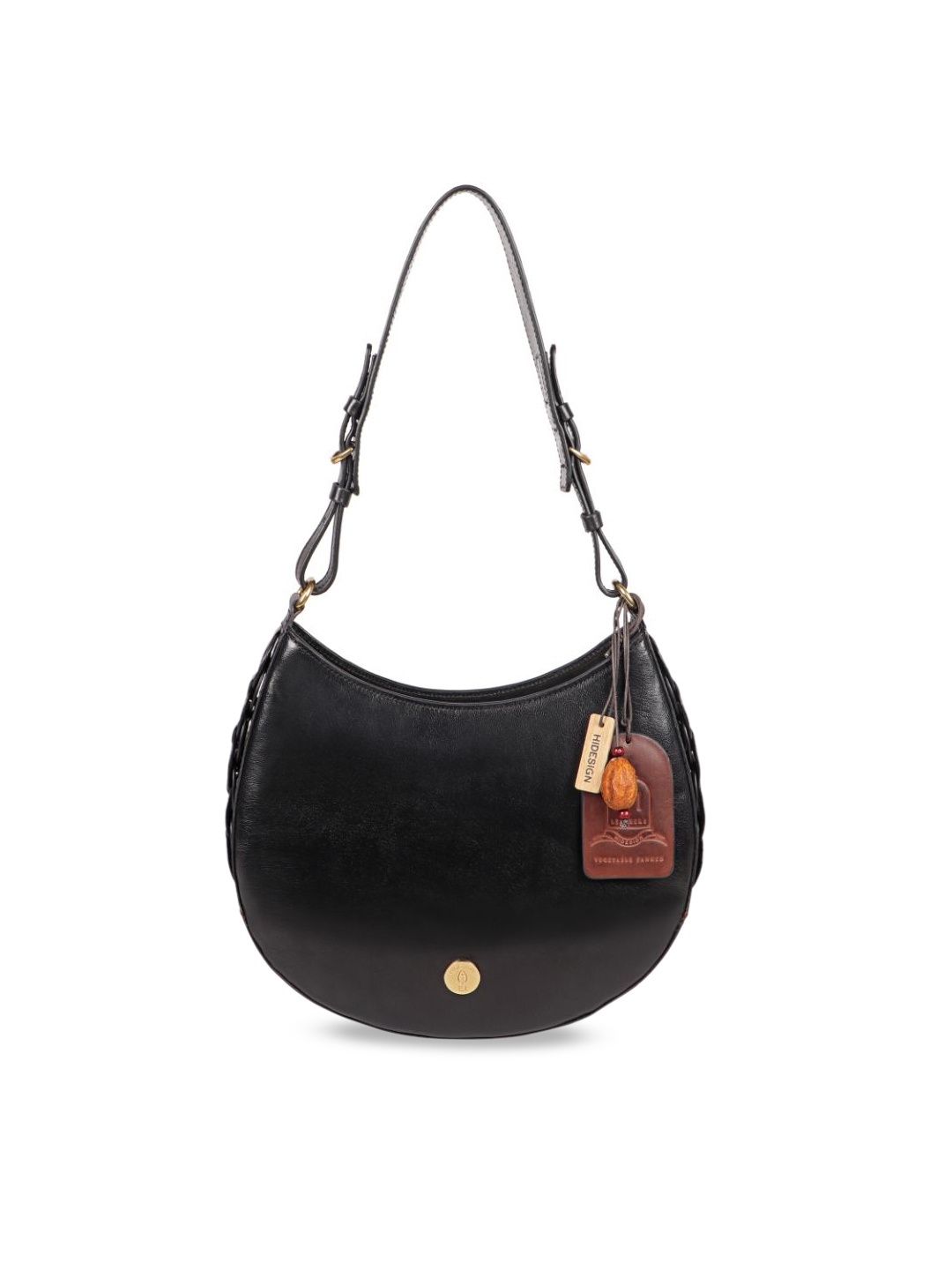 

Hidesign Black Leather Half Moon Hobo Bag with Tasselled