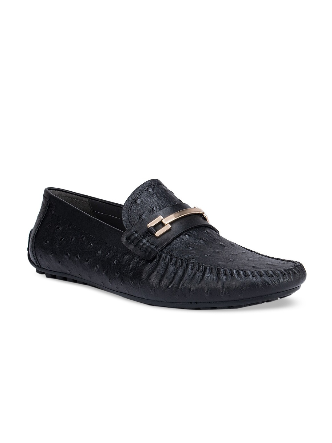

ROSSO BRUNELLO Men Black Textured Formal Leather Slip-on's