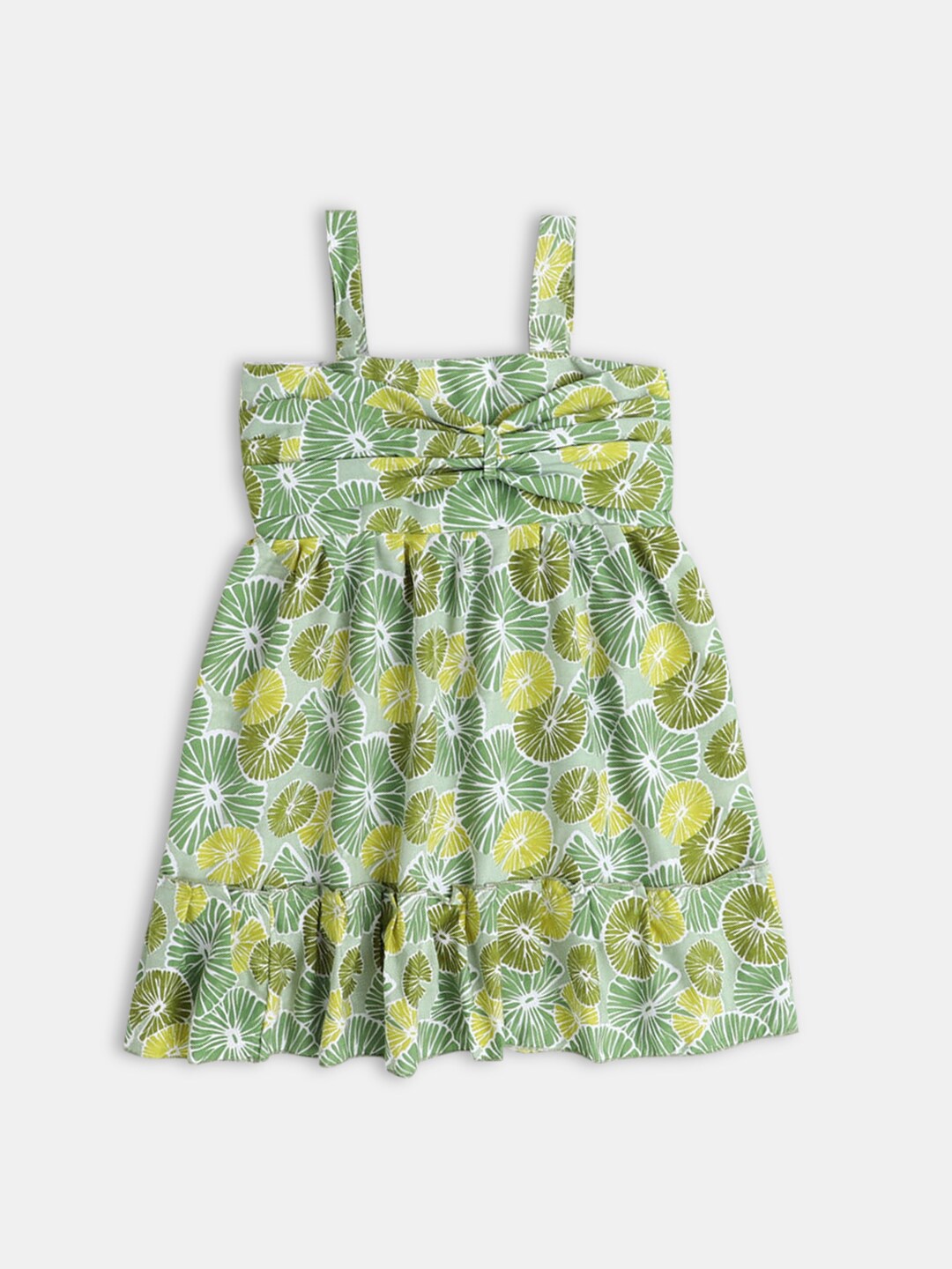 

Hopscotch Kids Girls Green Tropical Shoulder Strap Cotton Peplum Dress