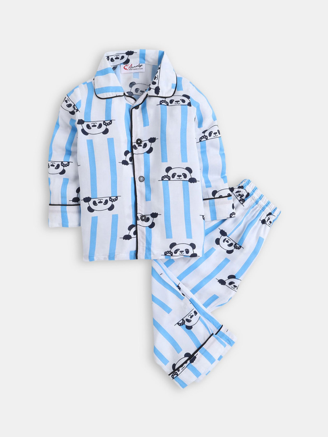 

Hopscotch Girls White & Blue Printed Pure Cotton Night suit